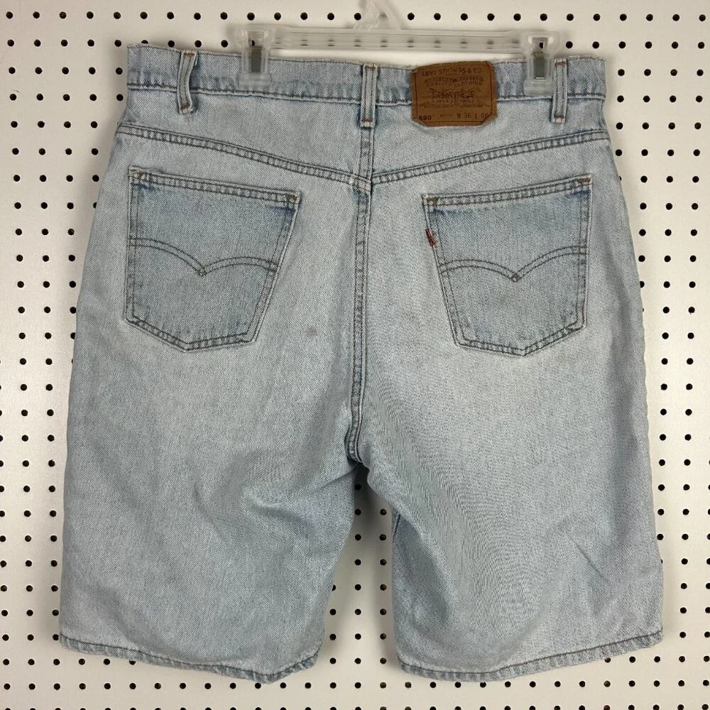 Levi's 580 Vintage Blue Jean Short Jorts 36 Light Wash 90s Orange Tab Distressed